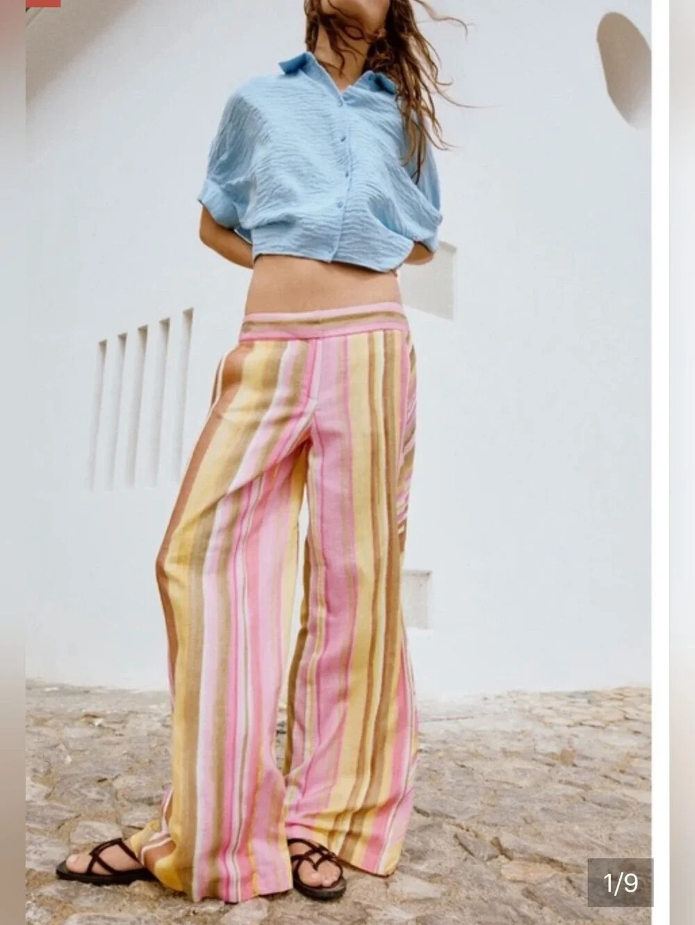 Zara STRIPED WIDE LEG PANTS